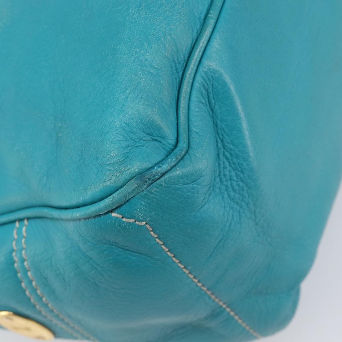 CELINE Boogie Bag Leather Light Blue Gold Auth hk4041