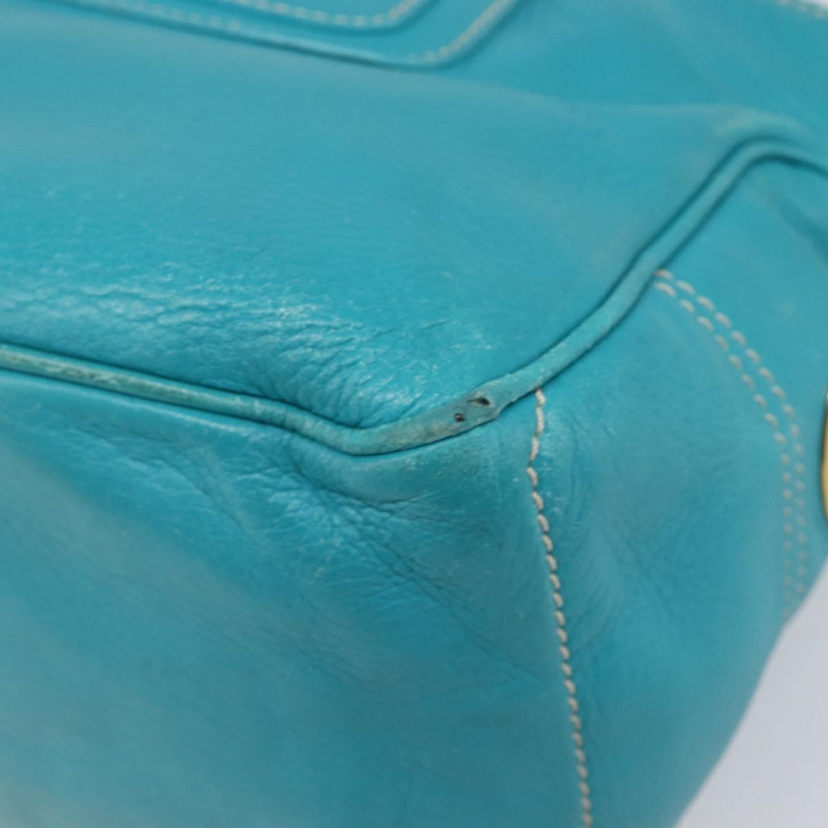 CELINE Boogie Bag Leather Light Blue Gold Auth hk4041