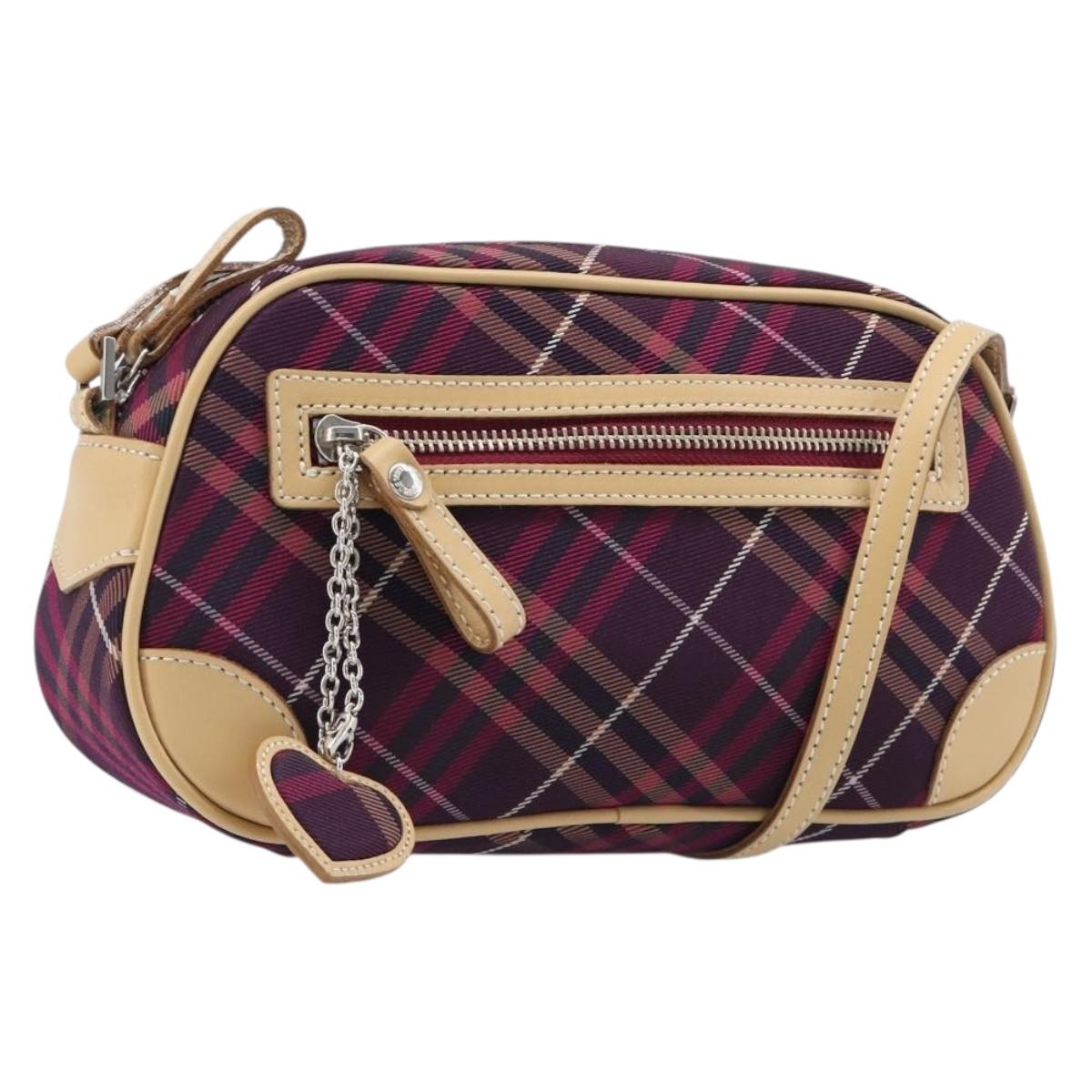 BURBERRY Nova Check Blue Label Shoulder Bag Canvas Bordeaux Silver Auth hk4042V