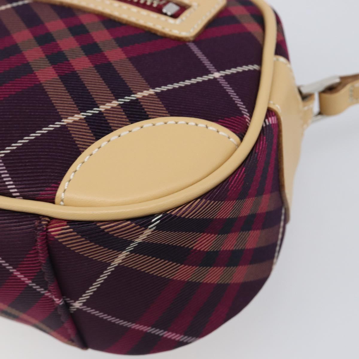 BURBERRY Nova Check Blue Label Shoulder Bag Canvas Bordeaux Silver Auth hk4042V