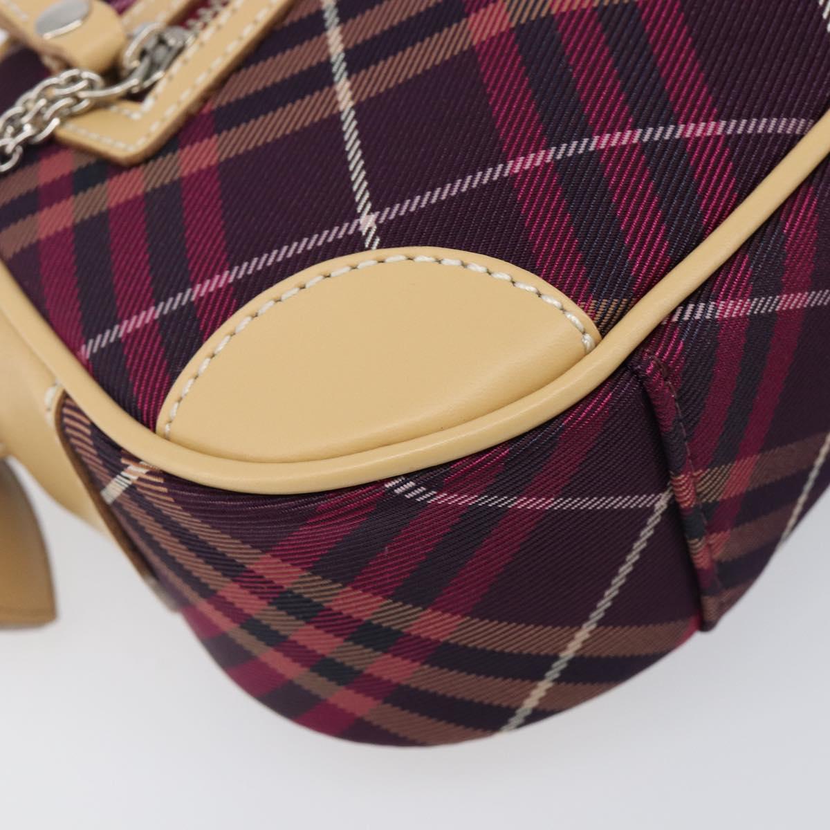 BURBERRY Nova Check Blue Label Shoulder Bag Canvas Bordeaux Silver Auth hk4042V