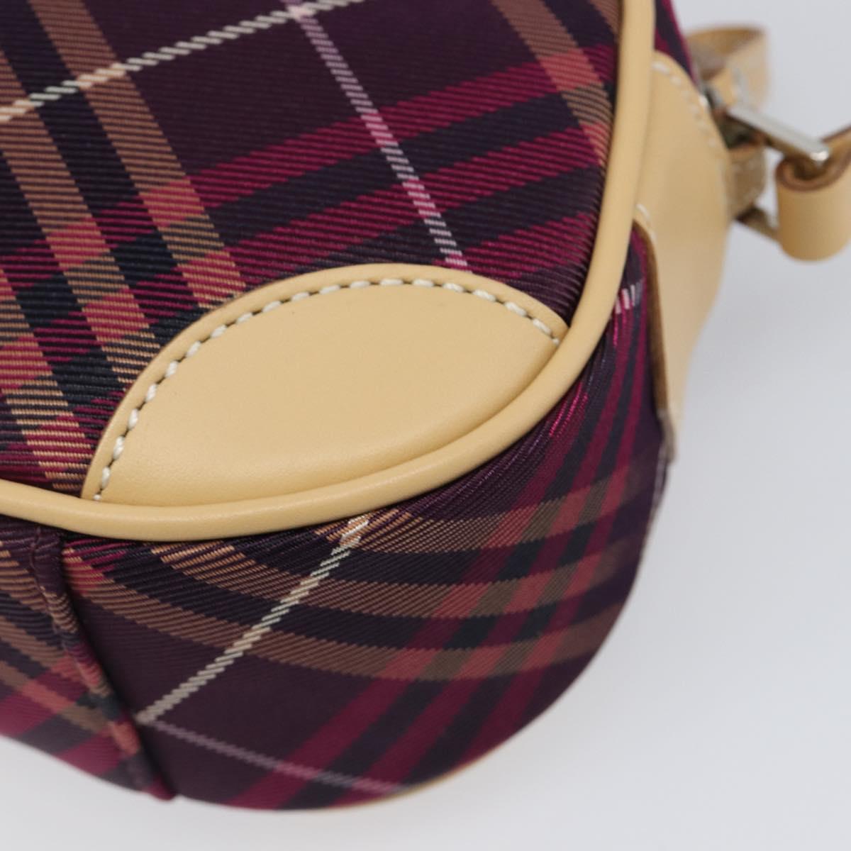 BURBERRY Nova Check Blue Label Shoulder Bag Canvas Bordeaux Silver Auth hk4042V