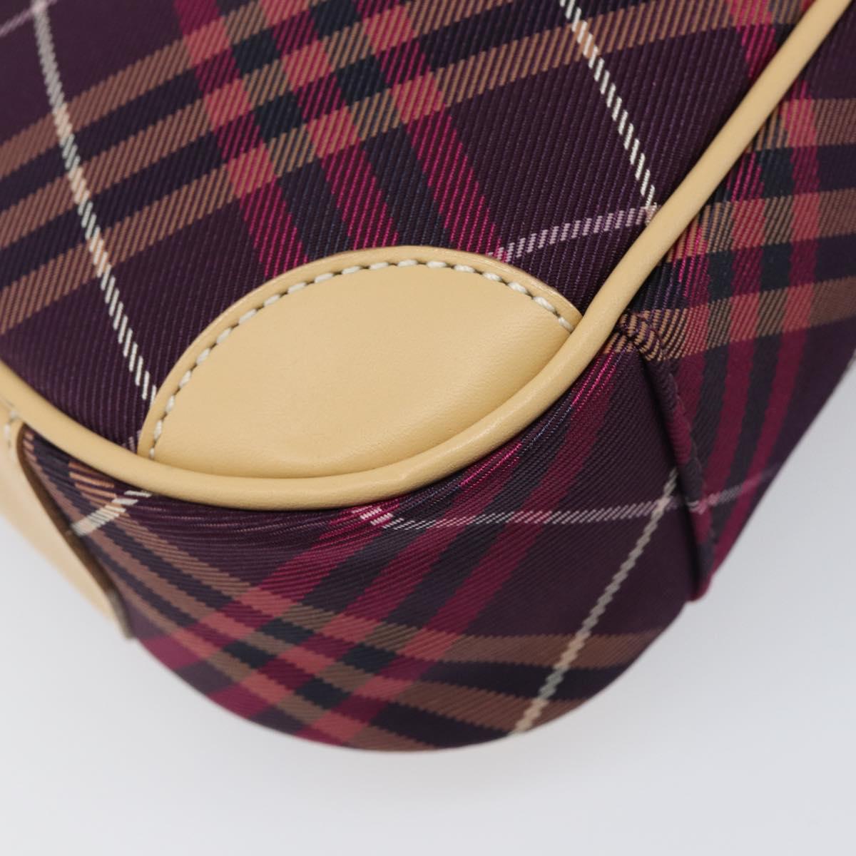 BURBERRY Nova Check Blue Label Shoulder Bag Canvas Bordeaux Silver Auth hk4042V