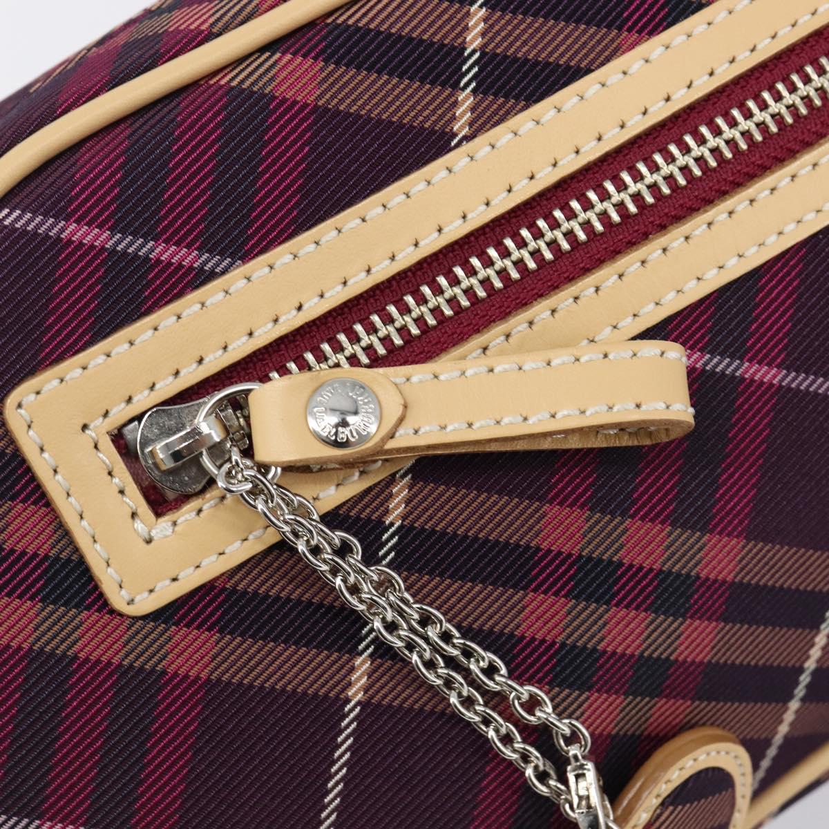 BURBERRY Nova Check Blue Label Shoulder Bag Canvas Bordeaux Silver Auth hk4042V