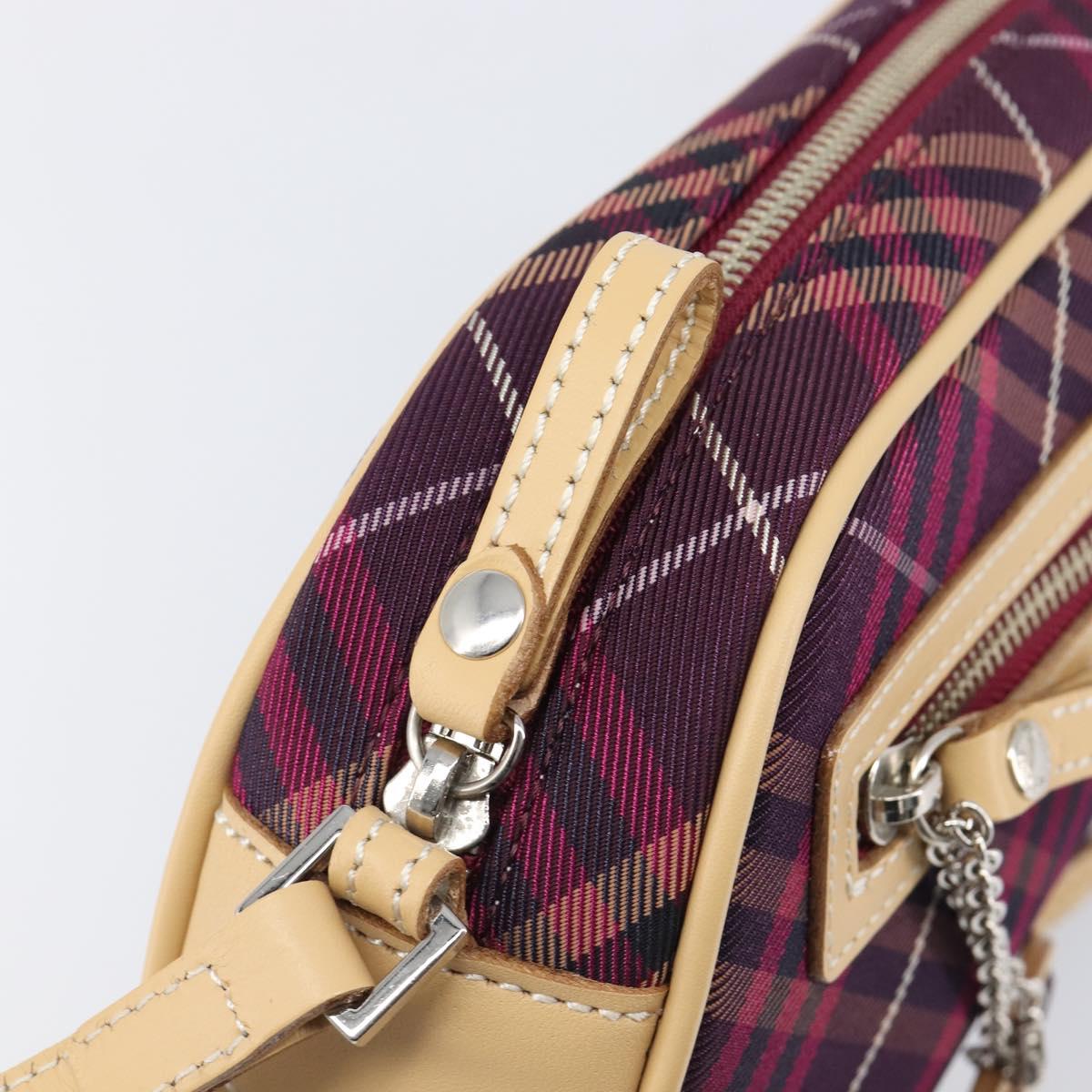 BURBERRY Nova Check Blue Label Shoulder Bag Canvas Bordeaux Silver Auth hk4042V