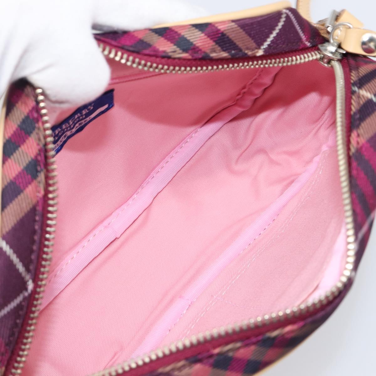 BURBERRY Nova Check Blue Label Shoulder Bag Canvas Bordeaux Silver Auth hk4042V