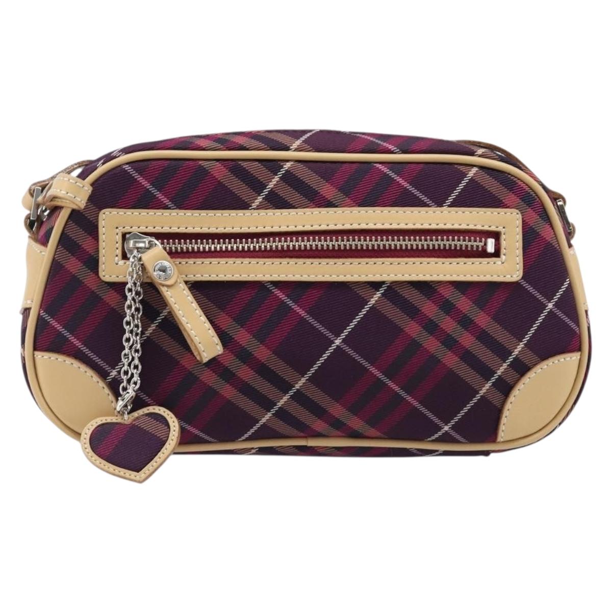 BURBERRY Nova Check Blue Label Shoulder Bag Canvas Bordeaux Silver Auth hk4042V