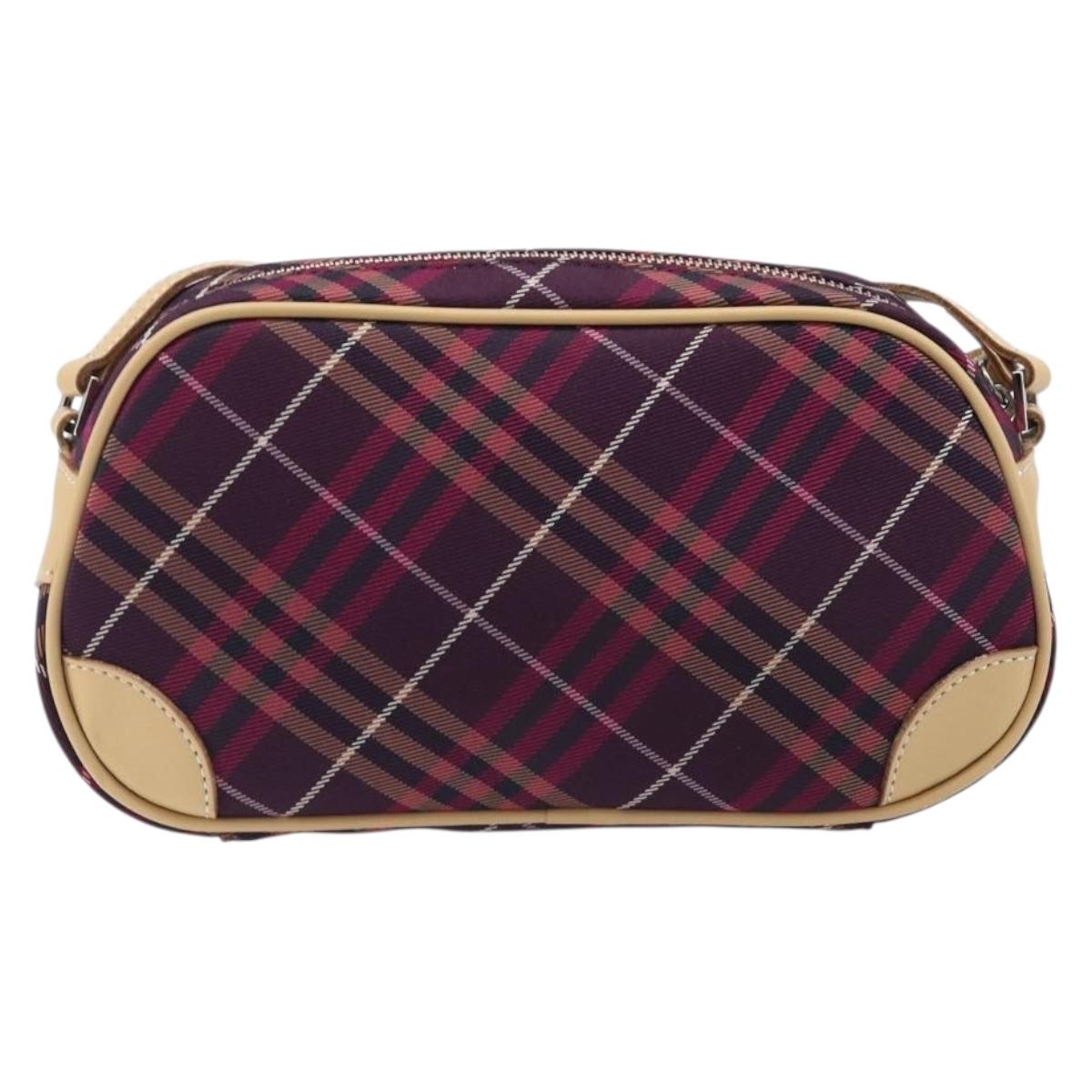 BURBERRY Nova Check Blue Label Shoulder Bag Canvas Bordeaux Silver Auth hk4042V