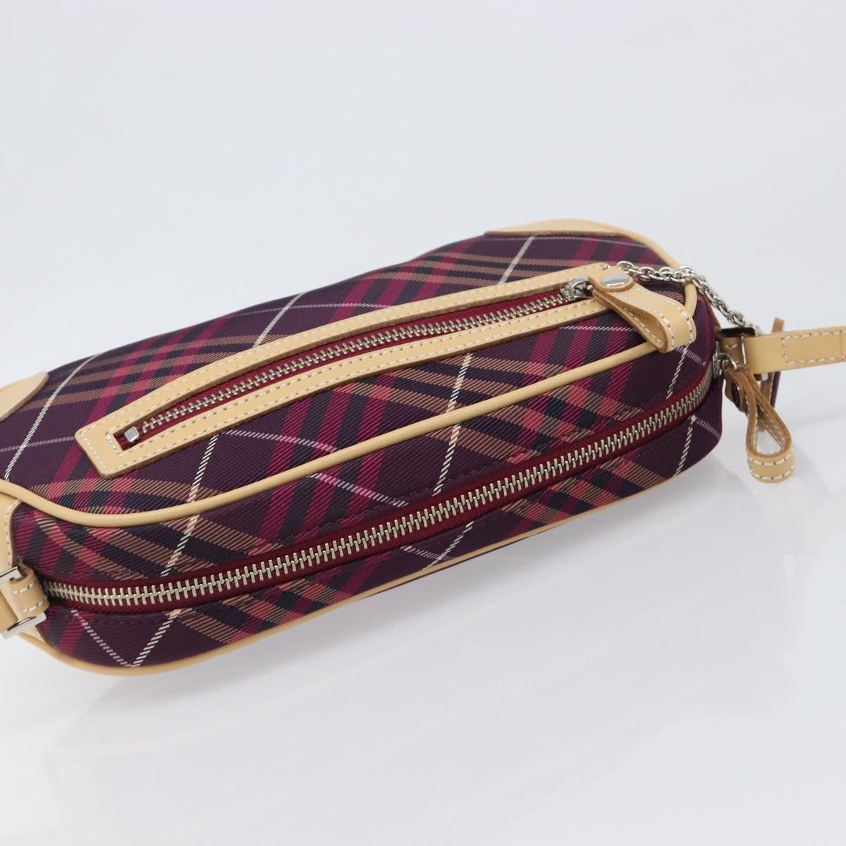 BURBERRY Nova Check Blue Label Shoulder Bag Canvas Bordeaux Silver Auth hk4042V