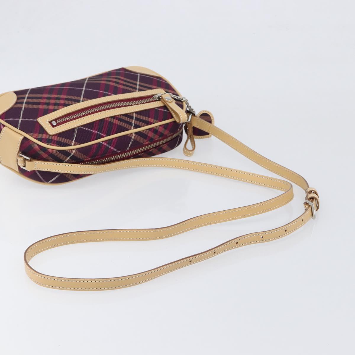 BURBERRY Nova Check Blue Label Shoulder Bag Canvas Bordeaux Silver Auth hk4042V