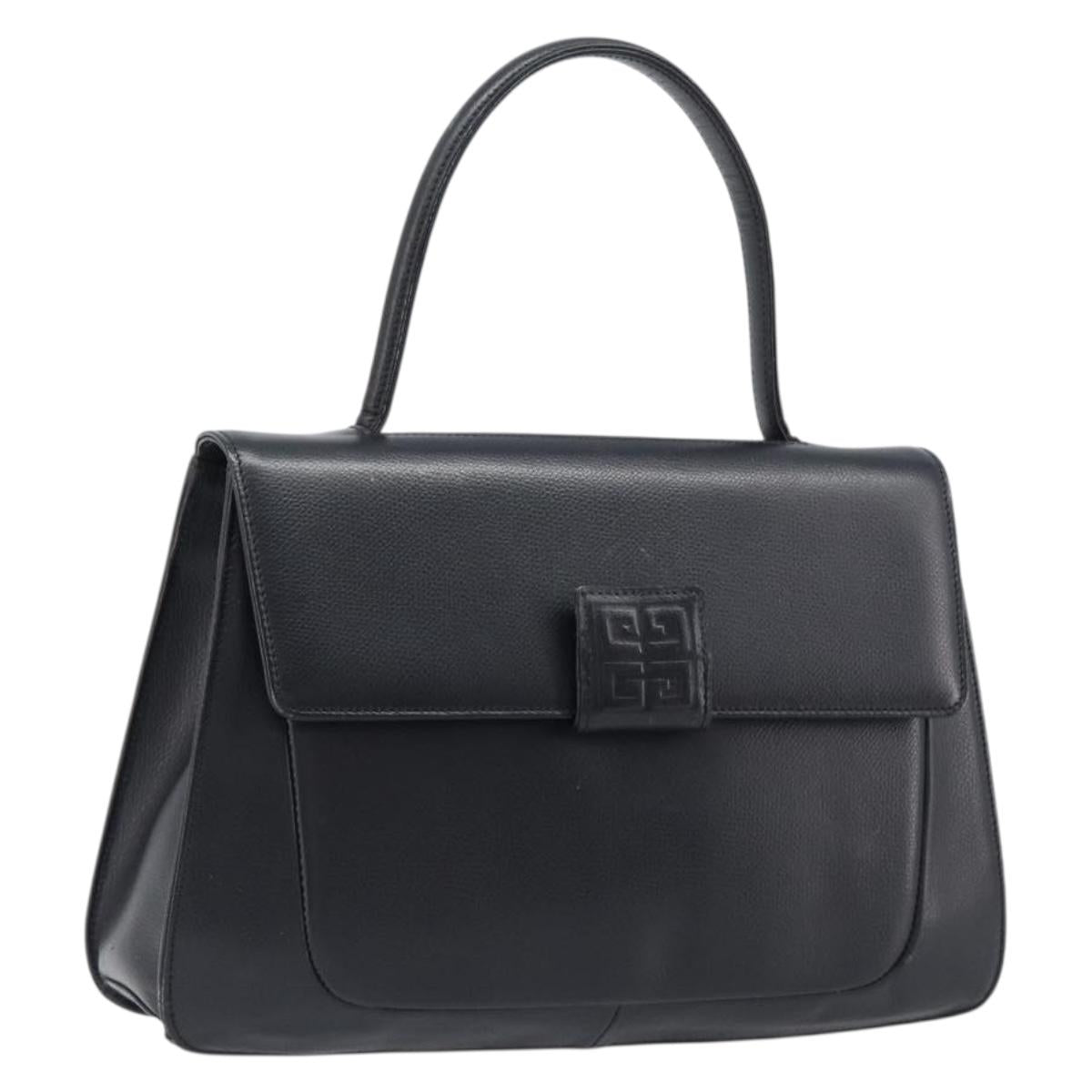 GIVENCHY Hand Bag Leather Black Gold Auth hk4043A