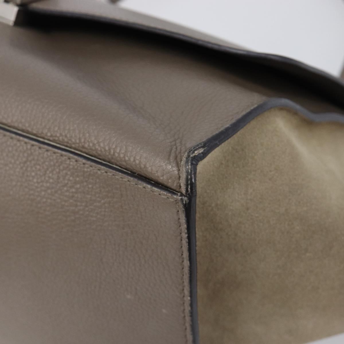 CELINE Trapeze Hand Bag Suede Leather 2way Beige Silver Auth hk4044