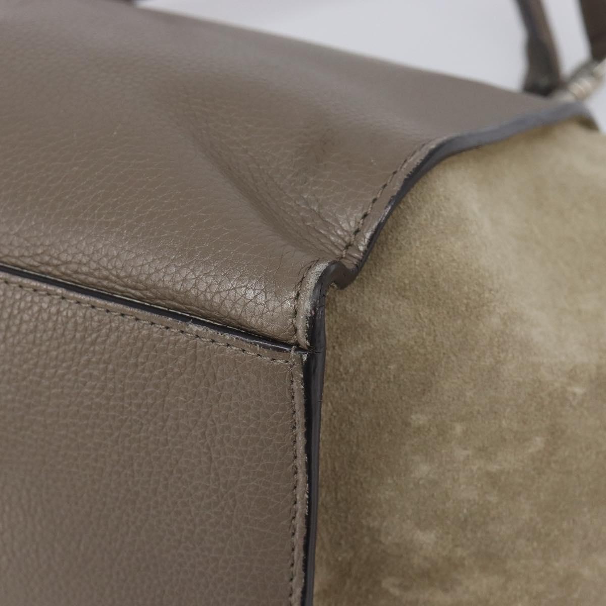 CELINE Trapeze Hand Bag Suede Leather 2way Beige Silver Auth hk4044