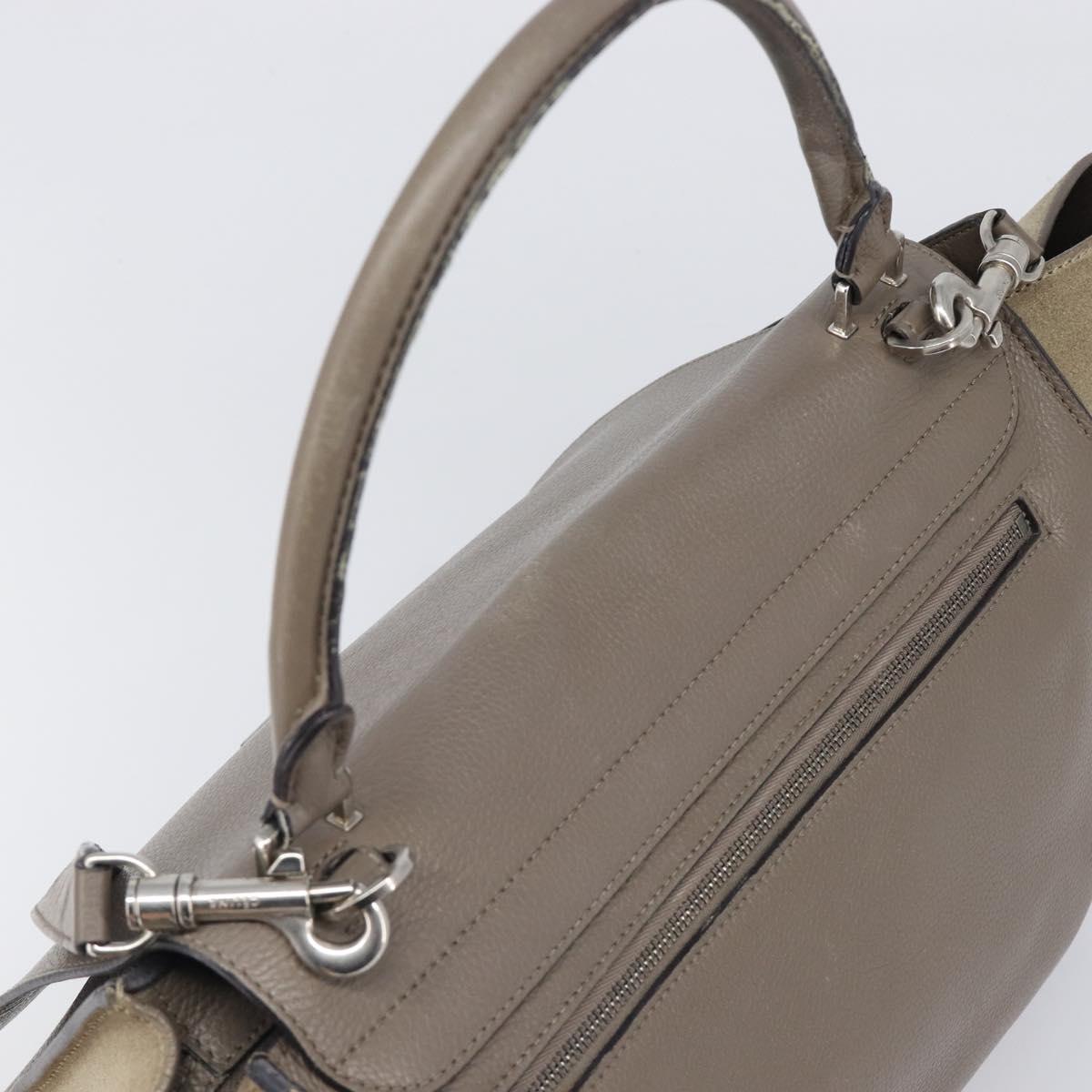 CELINE Trapeze Hand Bag Suede Leather 2way Beige Silver Auth hk4044