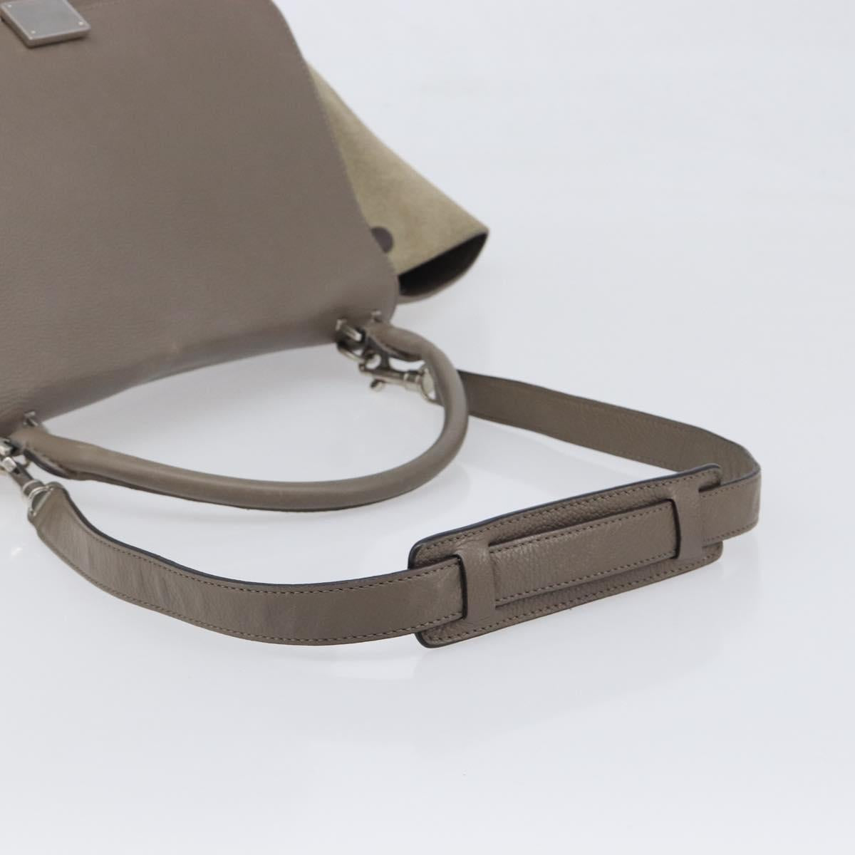 CELINE Trapeze Hand Bag Suede Leather 2way Beige Silver Auth hk4044