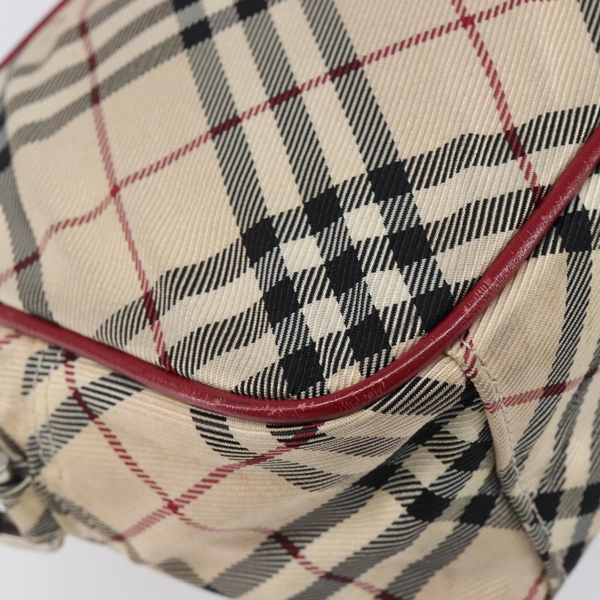BURBERRY Nova Check Blue Label Shoulder Bag Canvas Beige Silver Auth hk4046
