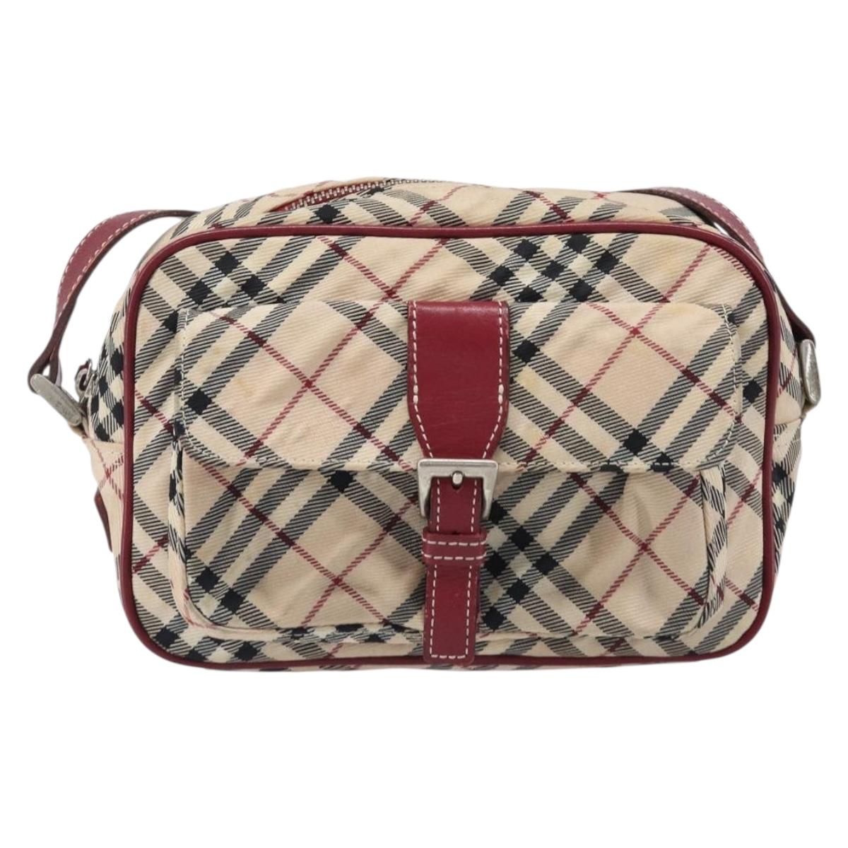 BURBERRY Nova Check Blue Label Shoulder Bag Canvas Beige Silver Auth hk4046