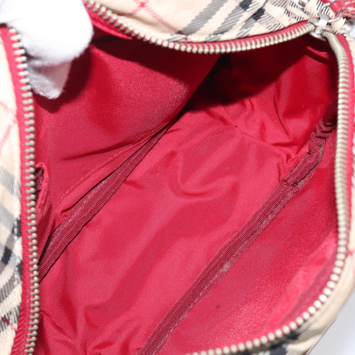 BURBERRY Nova Check Blue Label Shoulder Bag Canvas Beige Silver Auth hk4046