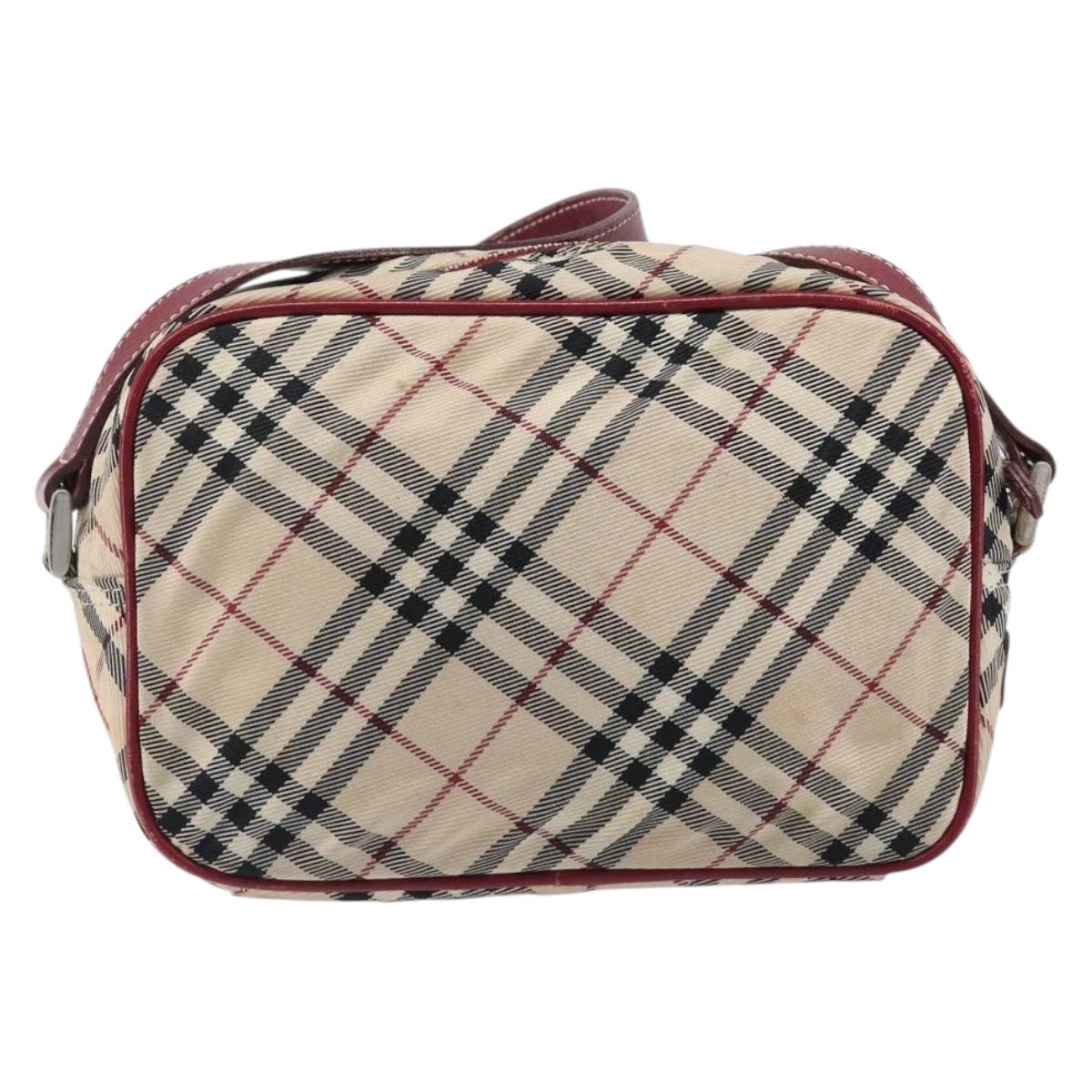 BURBERRY Nova Check Blue Label Shoulder Bag Canvas Beige Silver Auth hk4046