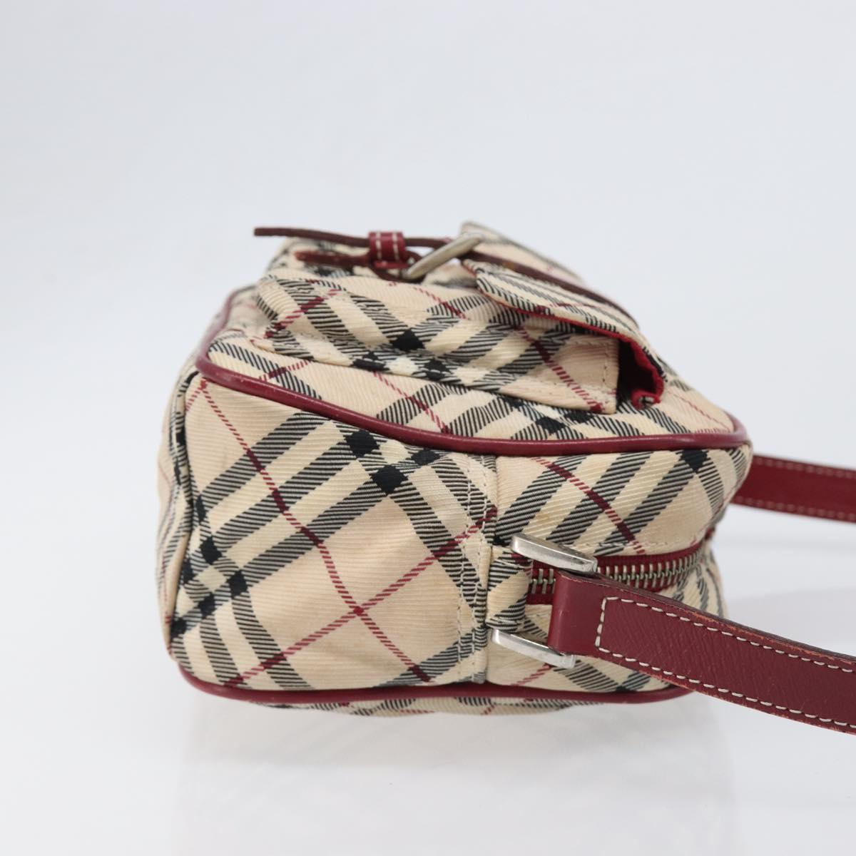 BURBERRY Nova Check Blue Label Shoulder Bag Canvas Beige Silver Auth hk4046