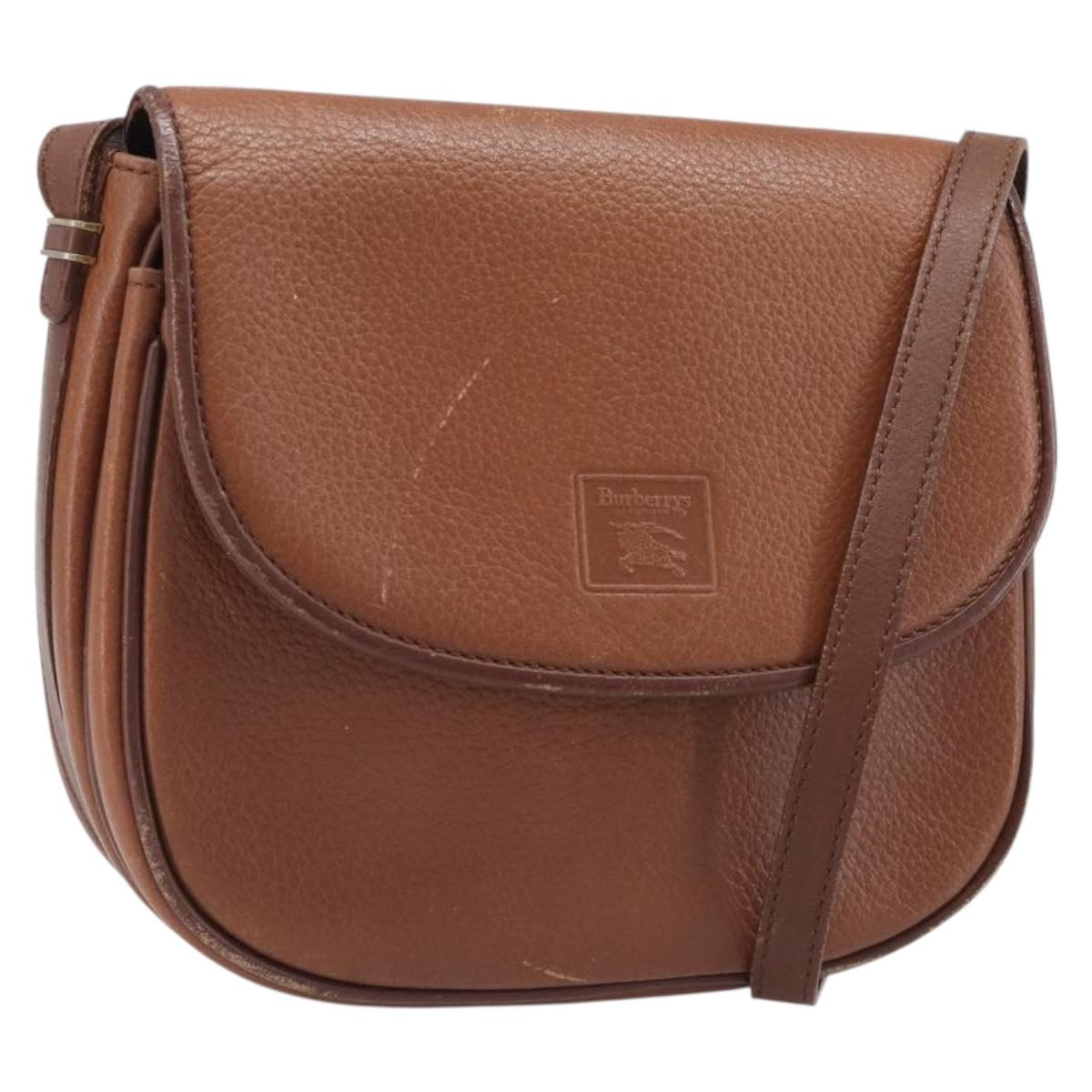 Burberrys Shoulder Bag Leather Brown Gold Auth hk4047