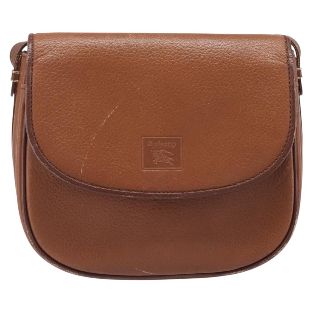 Burberrys Shoulder Bag Leather Brown Gold Auth hk4047