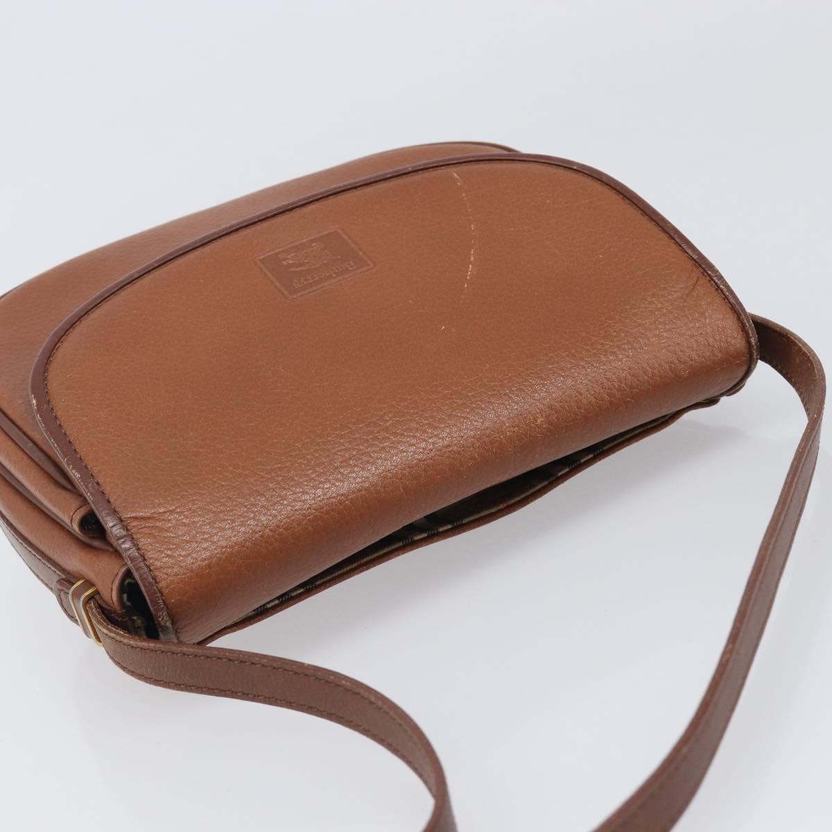 Burberrys Shoulder Bag Leather Brown Gold Auth hk4047