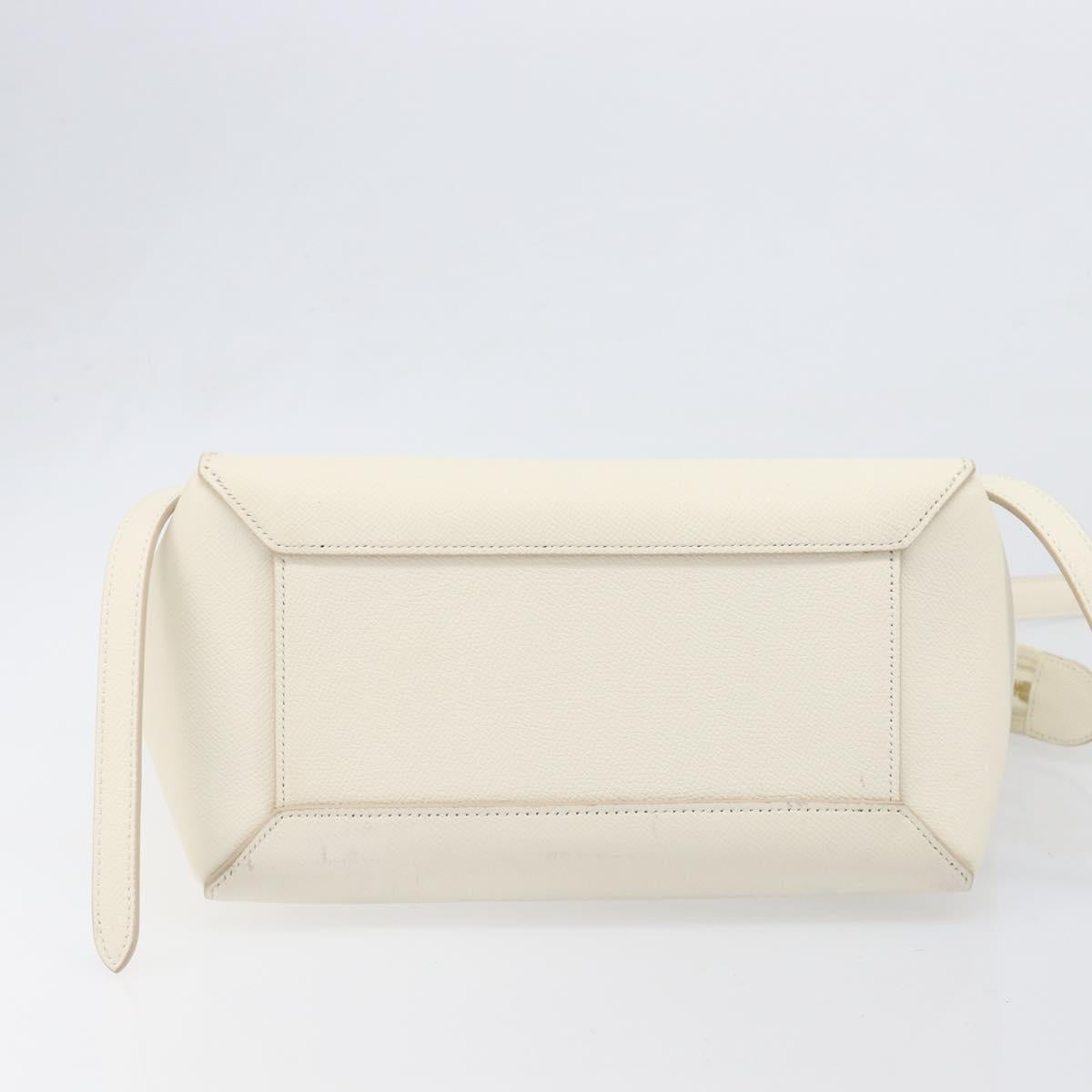 CELINE Small Belt Hand Bag Leather 2way White Gold Auth hk4050V