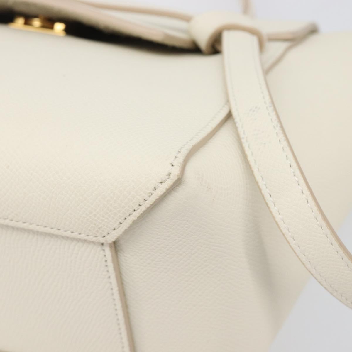 CELINE Small Belt Hand Bag Leather 2way White Gold Auth hk4050V