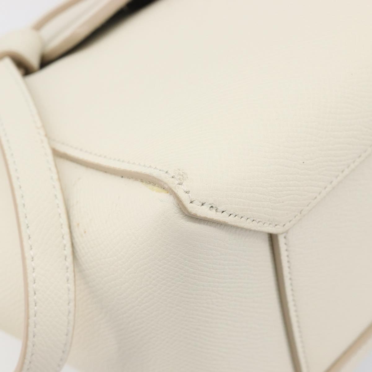 CELINE Small Belt Hand Bag Leather 2way White Gold Auth hk4050V