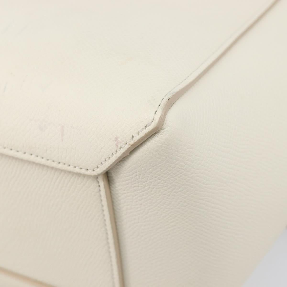 CELINE Small Belt Hand Bag Leather 2way White Gold Auth hk4050V