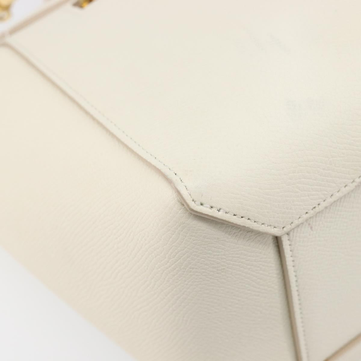 CELINE Small Belt Hand Bag Leather 2way White Gold Auth hk4050V