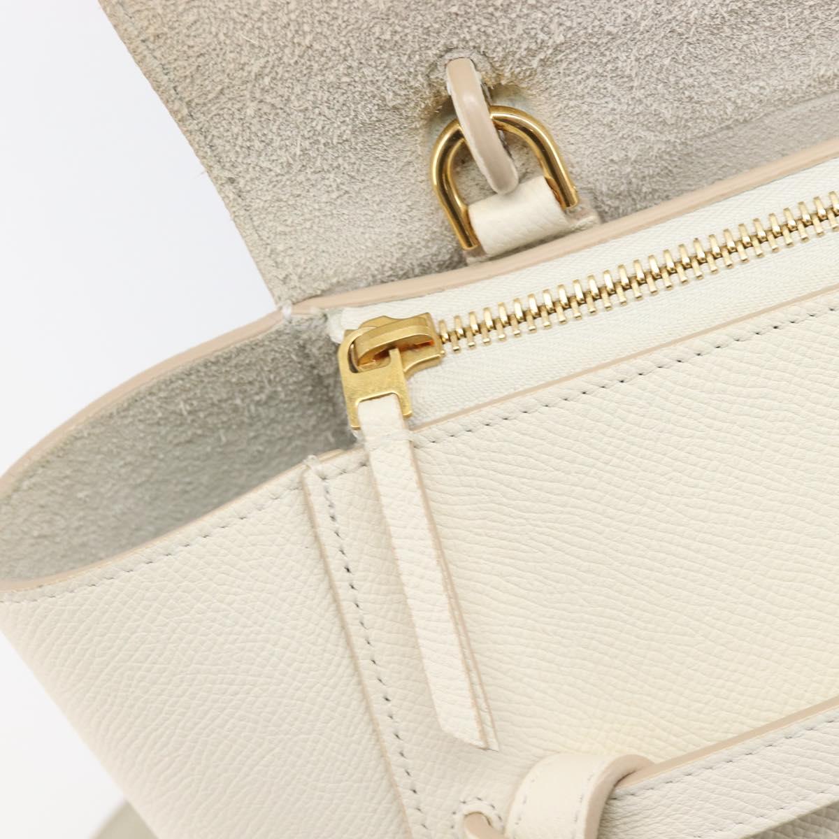 CELINE Small Belt Hand Bag Leather 2way White Gold Auth hk4050V
