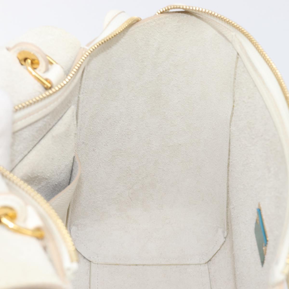 CELINE Small Belt Hand Bag Leather 2way White Gold Auth hk4050V
