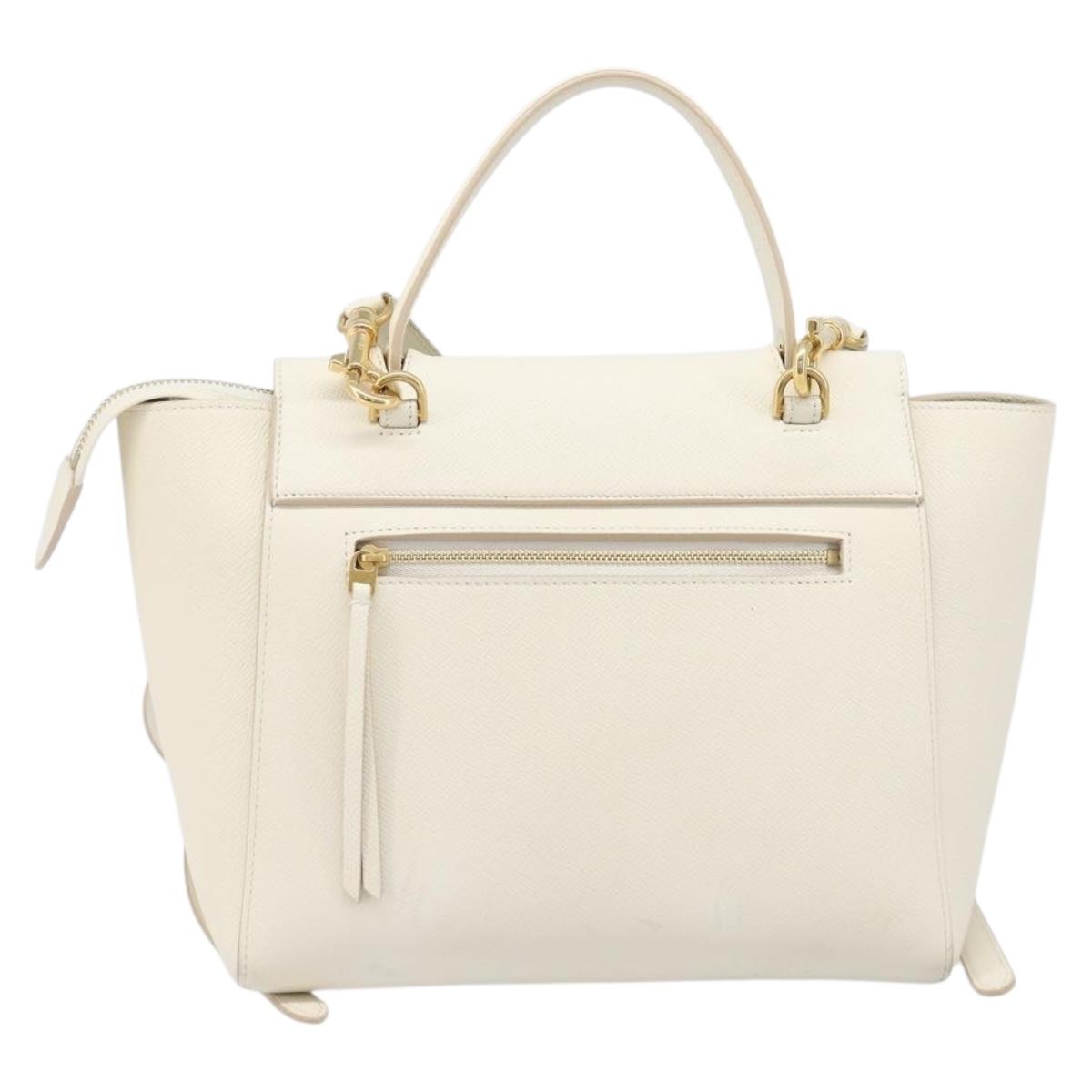 CELINE Small Belt Hand Bag Leather 2way White Gold Auth hk4050V
