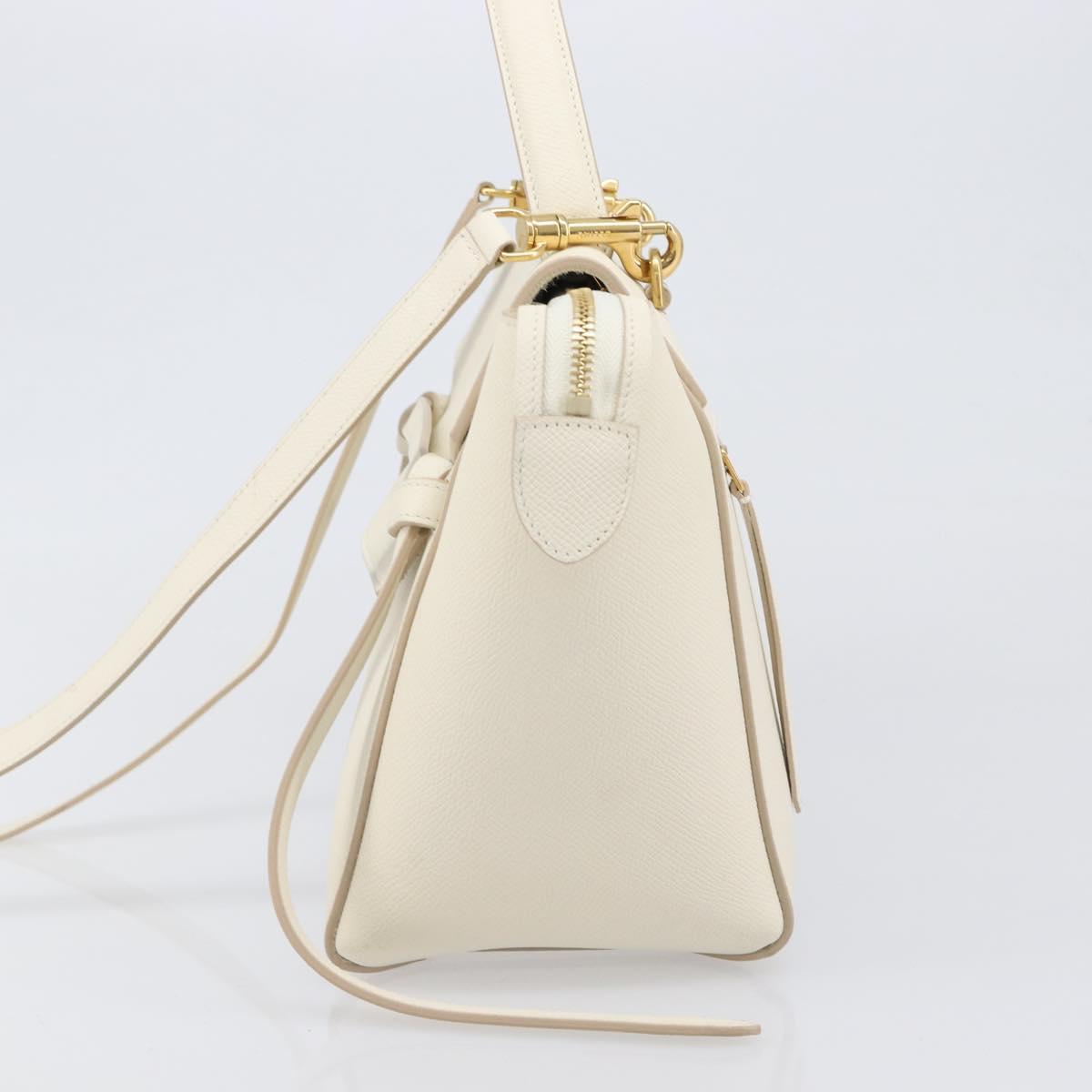 CELINE Small Belt Hand Bag Leather 2way White Gold Auth hk4050V