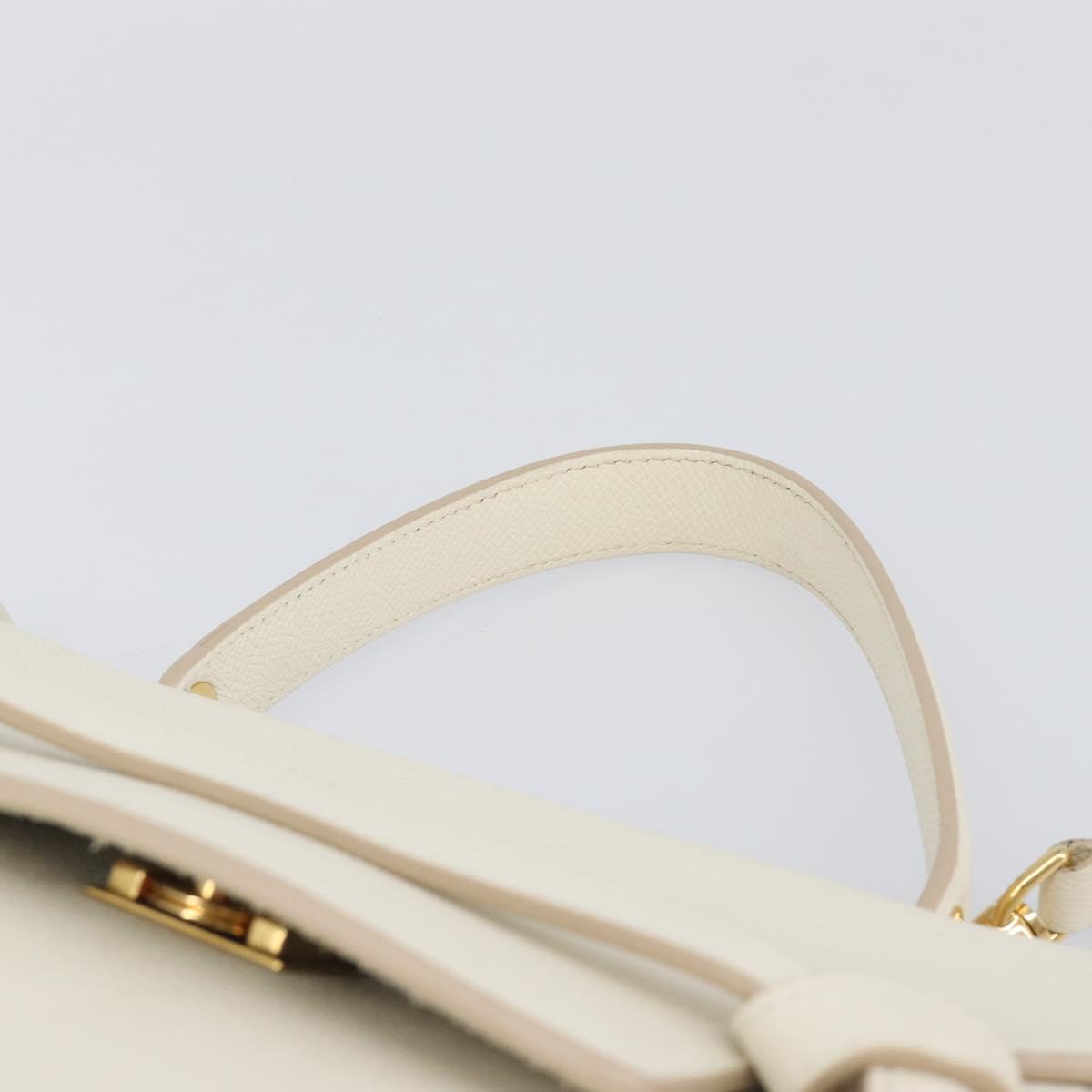 CELINE Small Belt Hand Bag Leather 2way White Gold Auth hk4050V