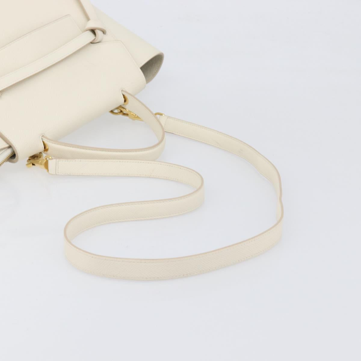 CELINE Small Belt Hand Bag Leather 2way White Gold Auth hk4050V