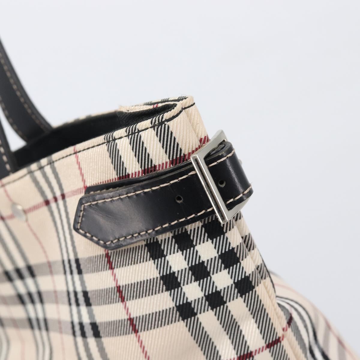 BURBERRY Nova Check Blue Label Tote Bag Canvas Beige Silver Auth hk4052A