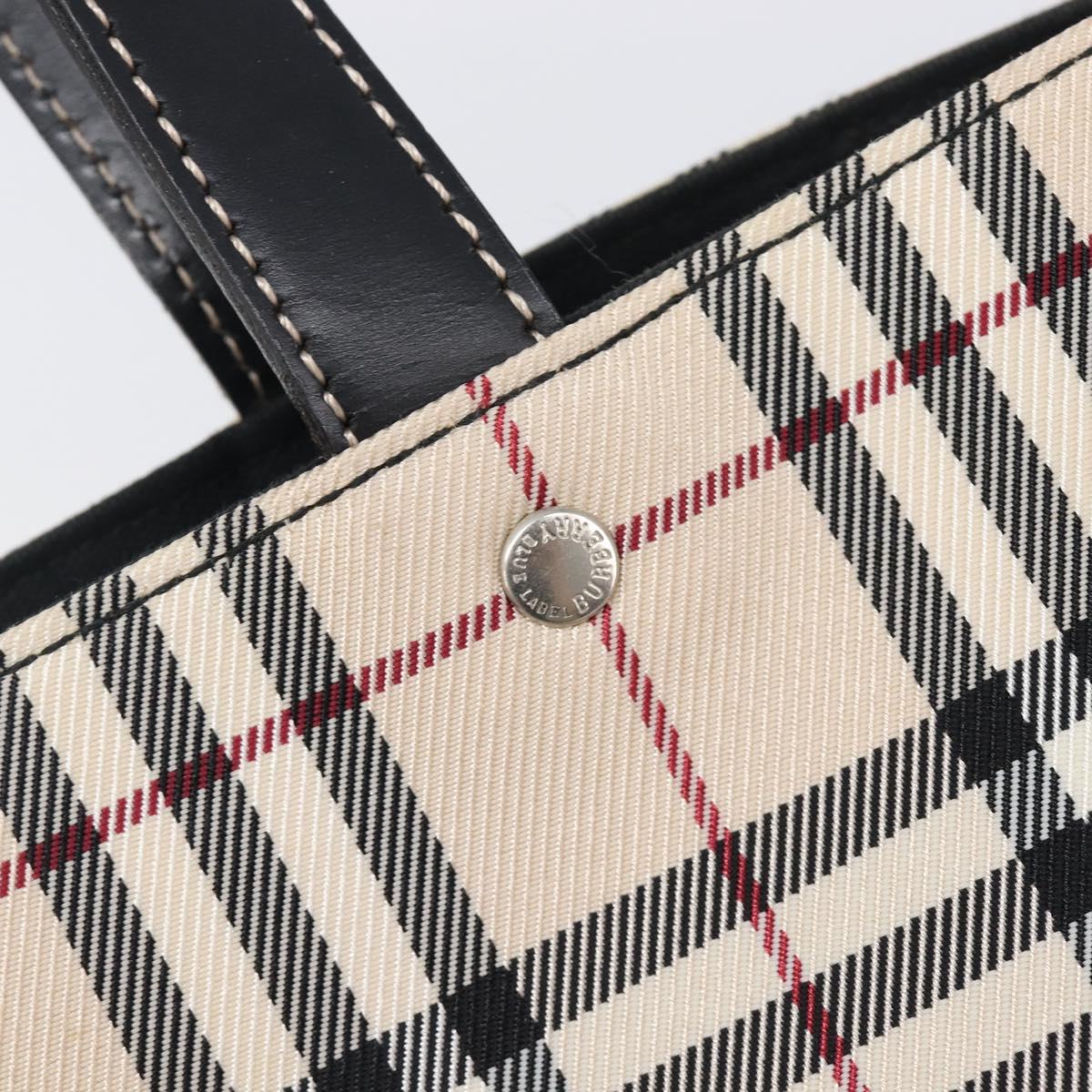 BURBERRY Nova Check Blue Label Tote Bag Canvas Beige Silver Auth hk4052A
