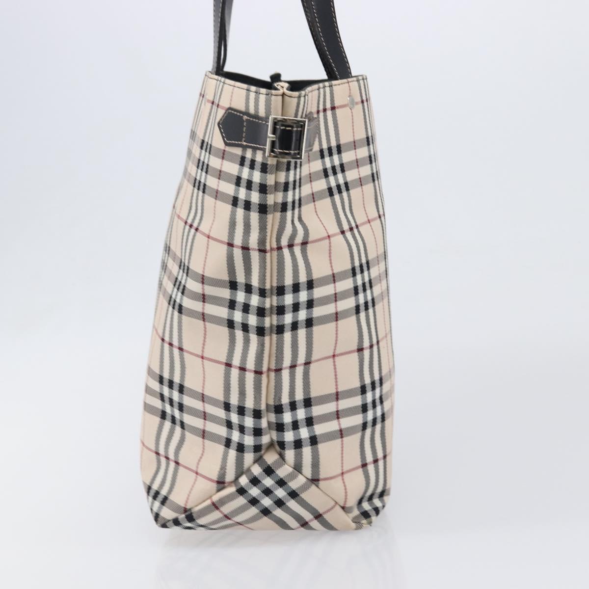 BURBERRY Nova Check Blue Label Tote Bag Canvas Beige Silver Auth hk4052A