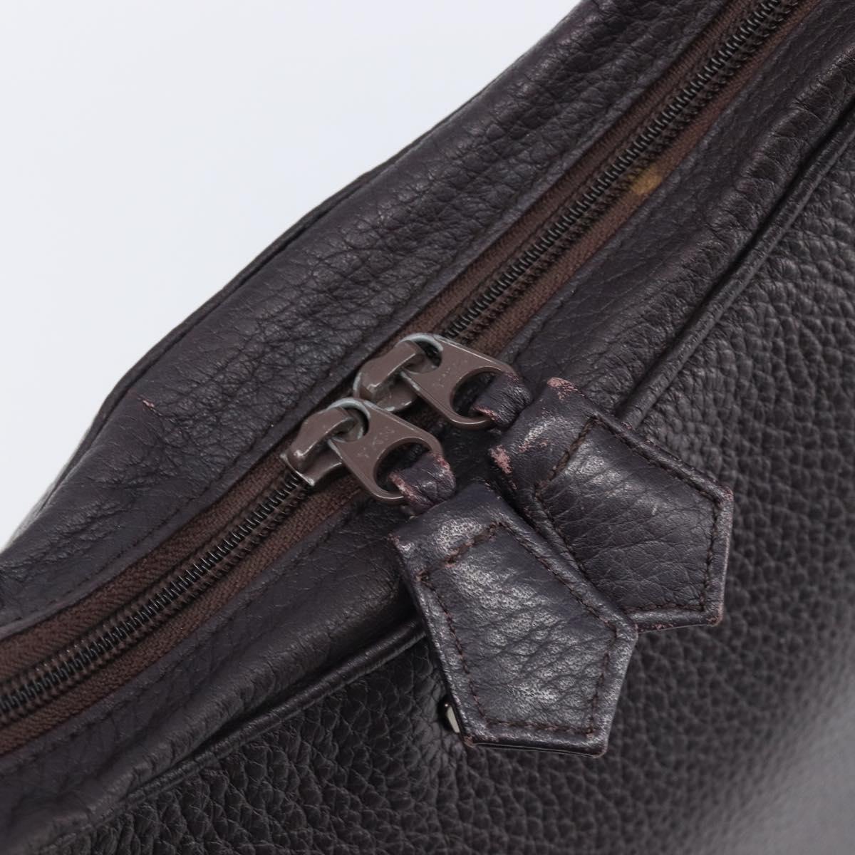 SAINT LAURENT Tote Bag Leather Dark Brown Silver Auth hk4053