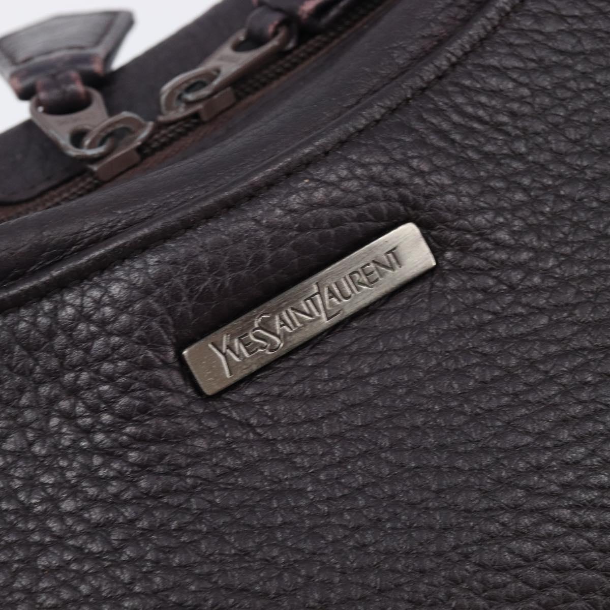 SAINT LAURENT Tote Bag Leather Dark Brown Silver Auth hk4053