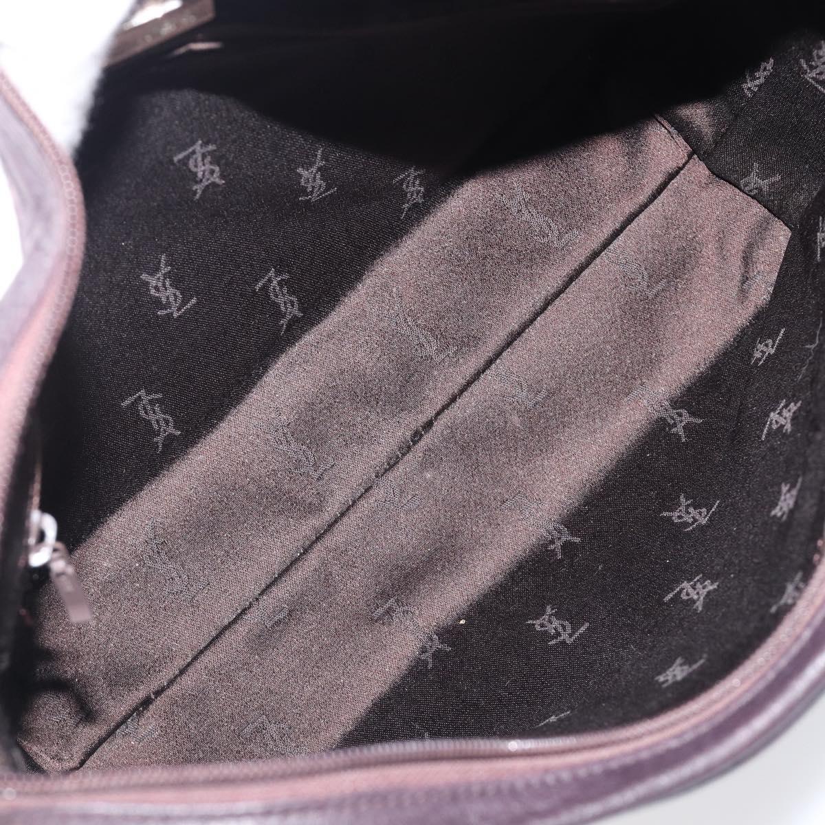 SAINT LAURENT Tote Bag Leather Dark Brown Silver Auth hk4053
