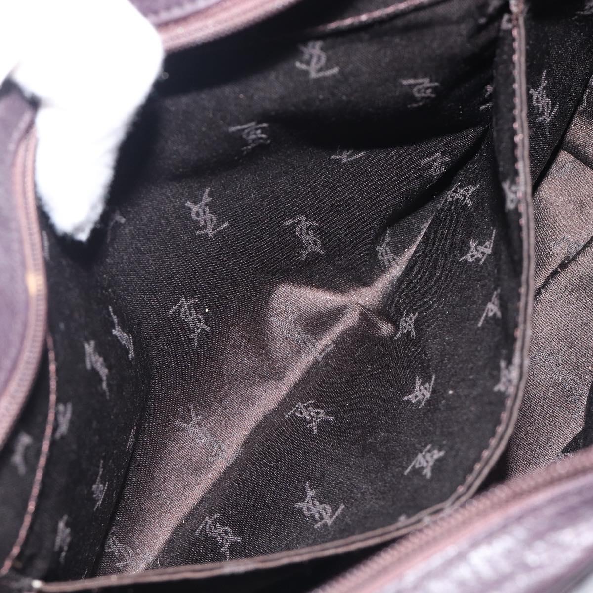 SAINT LAURENT Tote Bag Leather Dark Brown Silver Auth hk4053