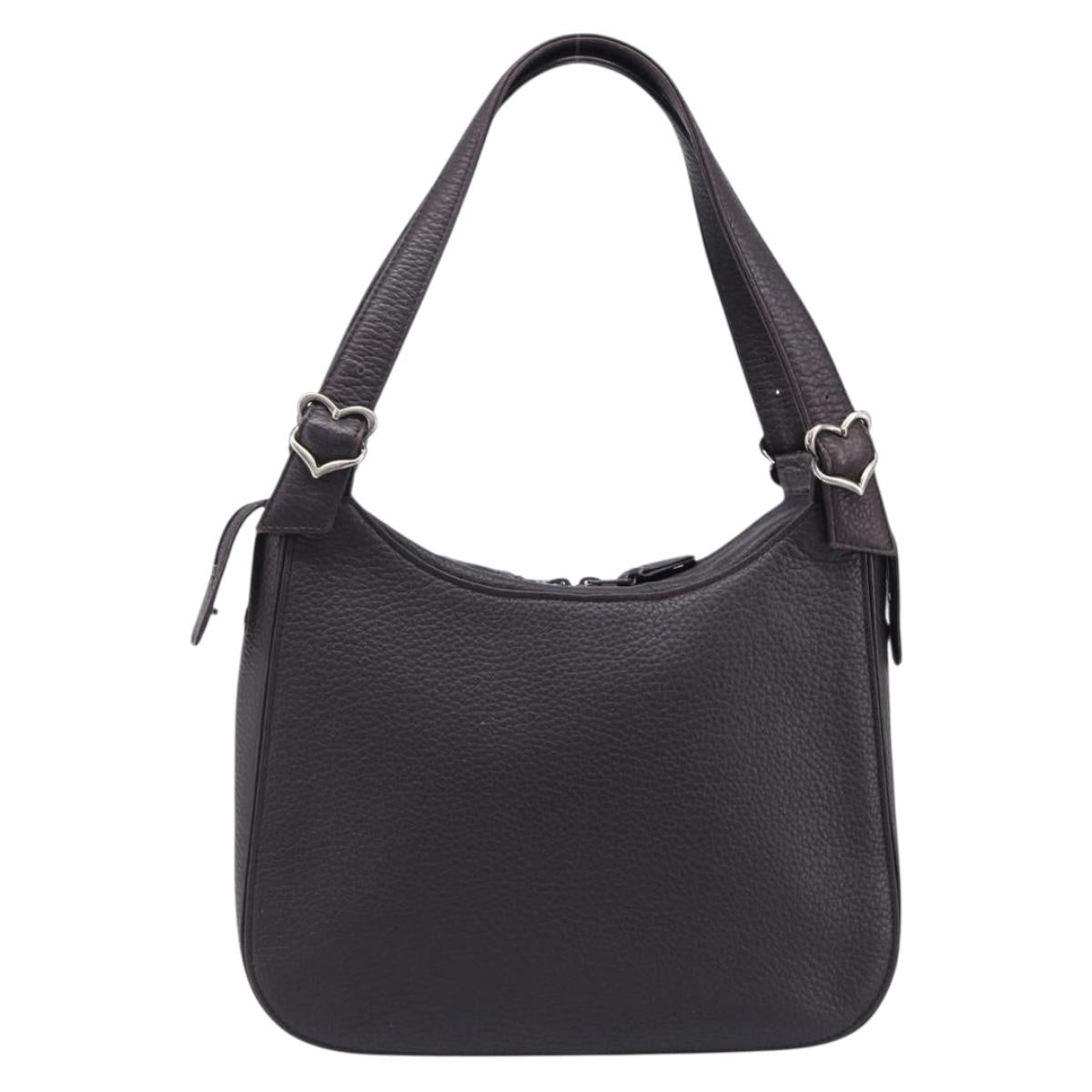 SAINT LAURENT Tote Bag Leather Dark Brown Silver Auth hk4053
