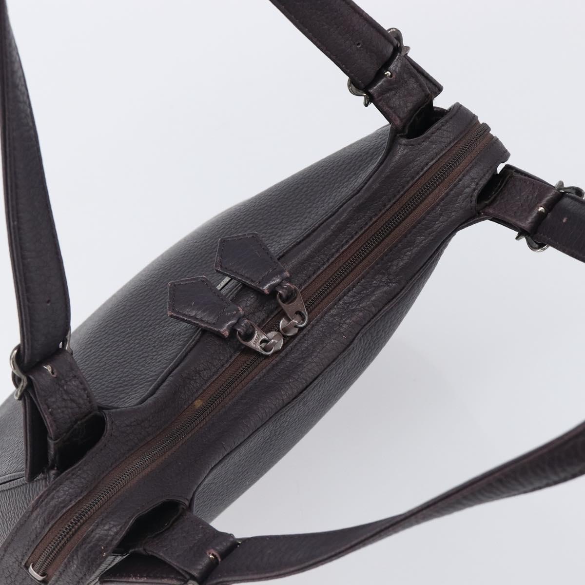 SAINT LAURENT Tote Bag Leather Dark Brown Silver Auth hk4053