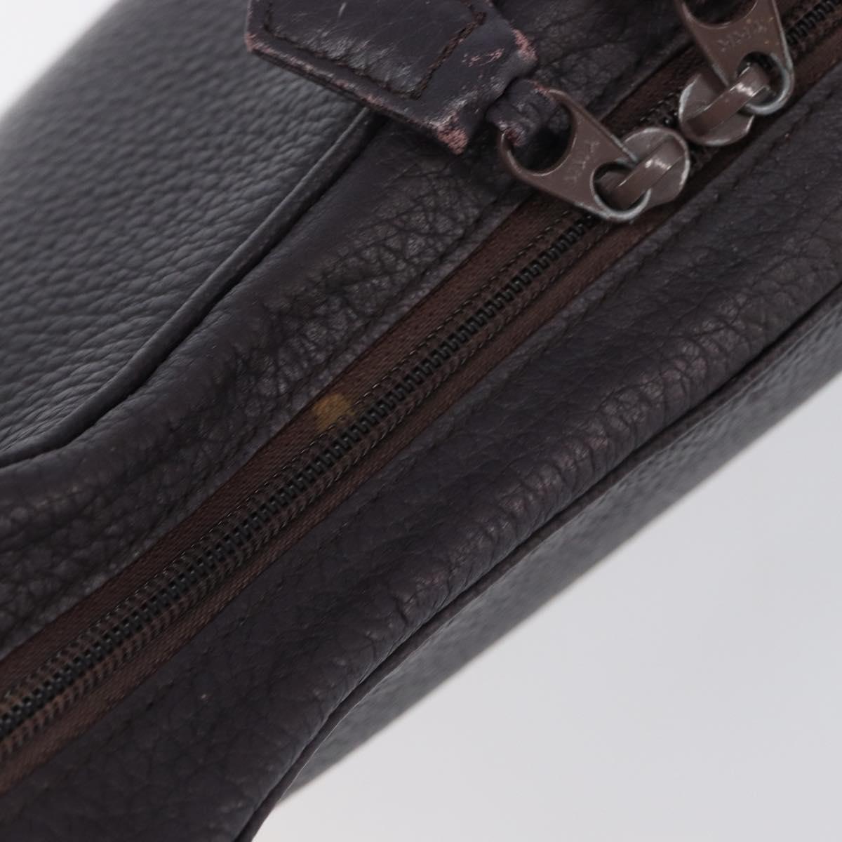 SAINT LAURENT Tote Bag Leather Dark Brown Silver Auth hk4053