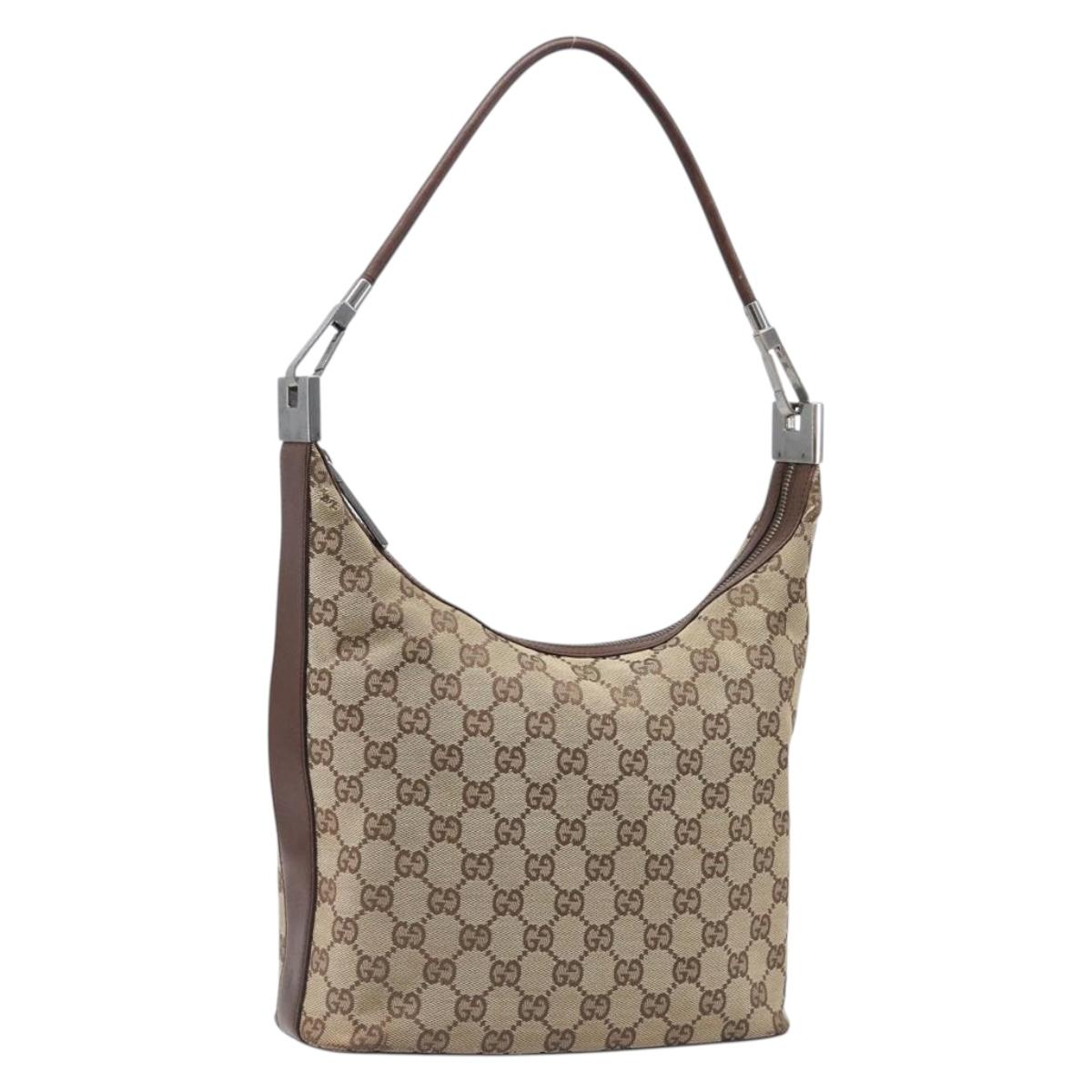 GUCCI GG Canvas Shoulder Bag Beige Silver 001 3814 Auth hk4055