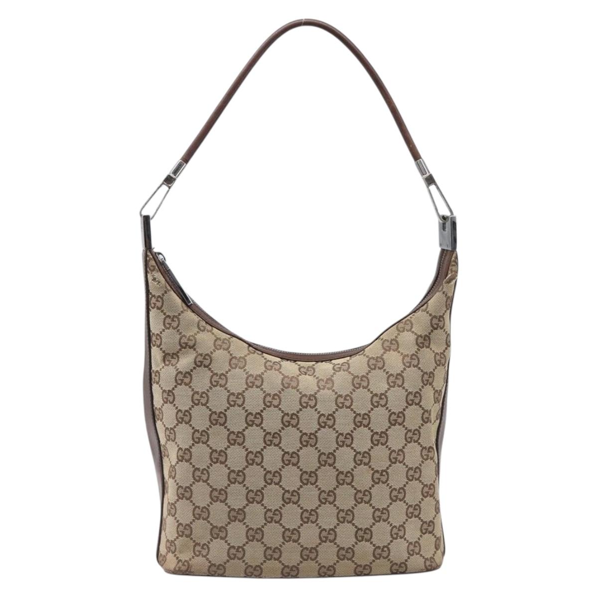 GUCCI GG Canvas Shoulder Bag Beige Silver 001 3814 Auth hk4055
